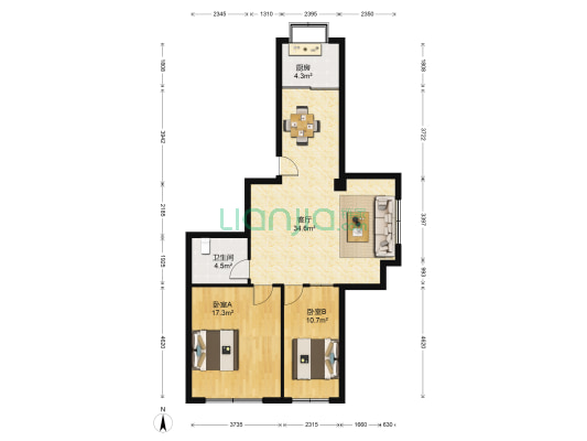 星泰花园 2室1厅1卫 93平方