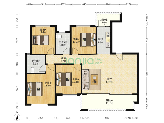 启迪协信重庆科技城云洲 4室1厅2卫 139平方