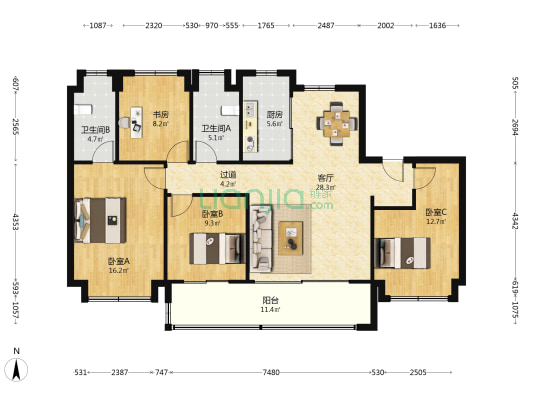 百家臻园 4室1厅2卫 143平方