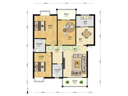 华桂小区 3室2厅2卫 126平方