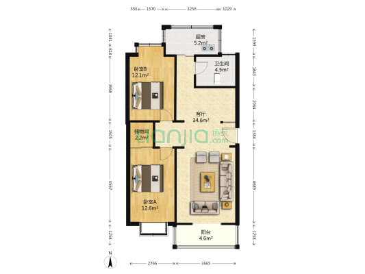 静湖花园东区 2室1厅1卫 98平方