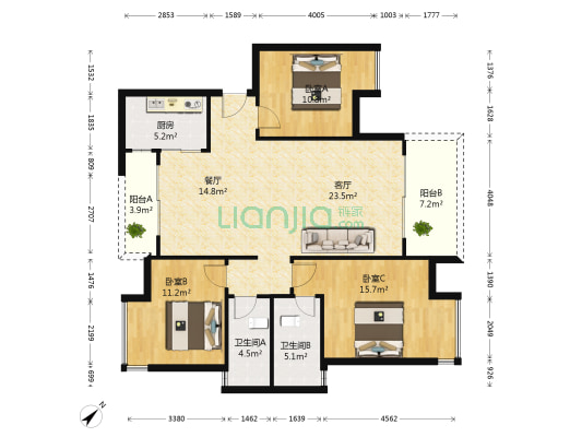 时代御京新城 3室2厅2卫 115平方