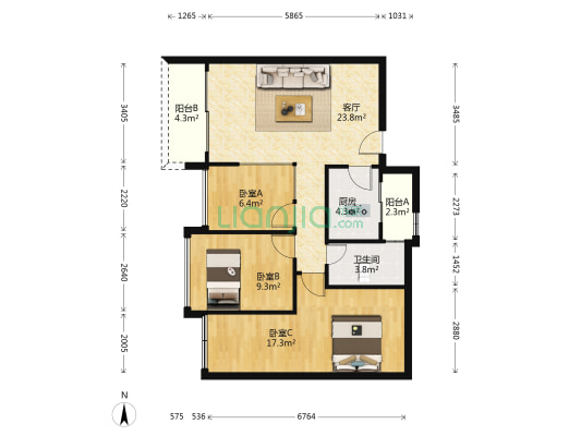 城市风景 3室1厅1卫 76平方