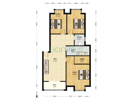 天鹤小区 3室1厅1卫 110平方