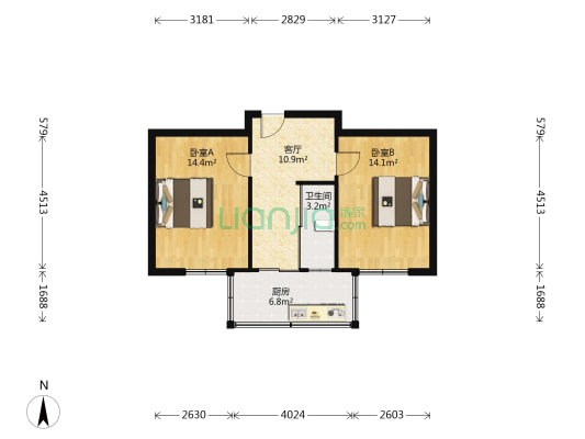 中国烟草烟厂宿舍 2室1厅1卫 57平方