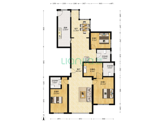 昆仑域 3室2厅3卫 160平方