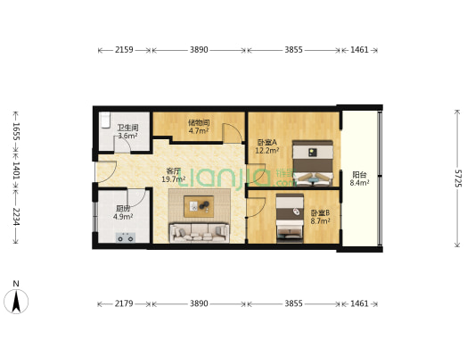 山西四建滨纷苑东区 2室1厅1卫 72平方