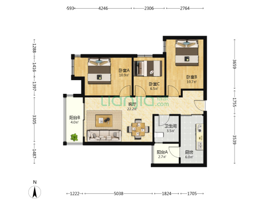 保利公园里（一期） 3室1厅1卫 86平方