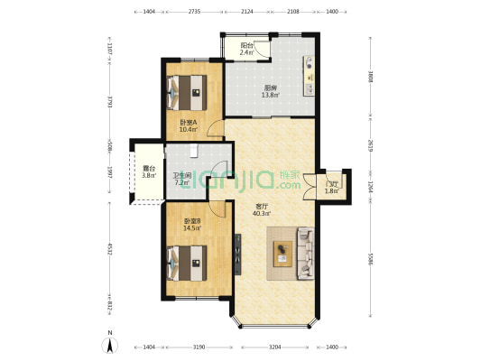 牡丹园 2室1厅1卫 121平方