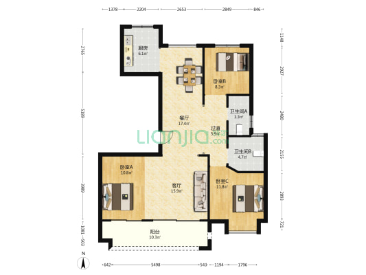 海汀湾花苑 3室2厅2卫 130平方