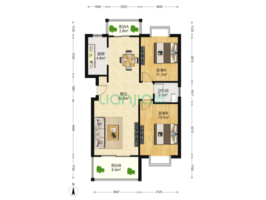 上海故事 2室1厅1卫 94平方