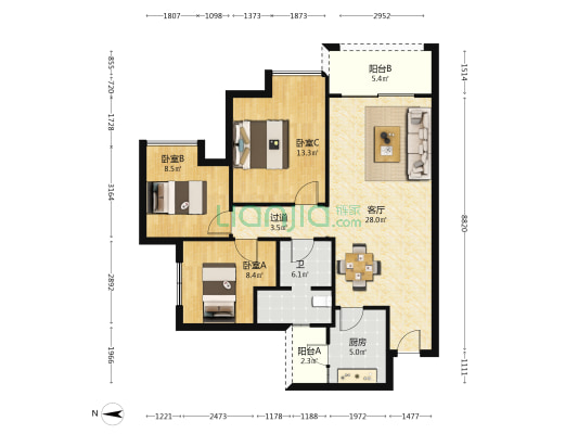 书香华府 3室1厅1卫 98平方