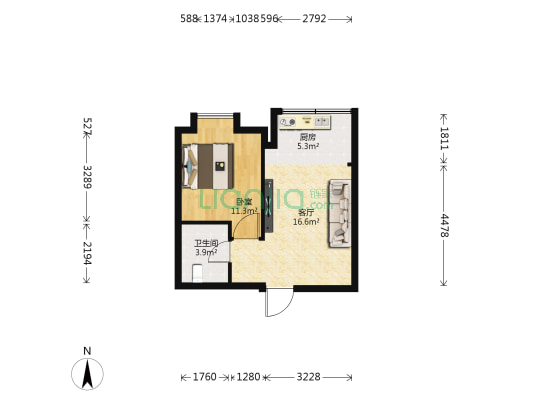 深业滨江半岛 1室1厅1卫 60平方