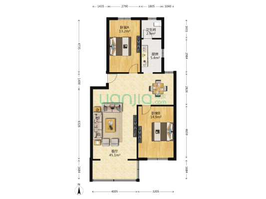 银河苑 2室1厅1卫 88平方