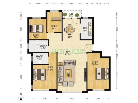 鑫江·合院 4室1厅2卫 138平方