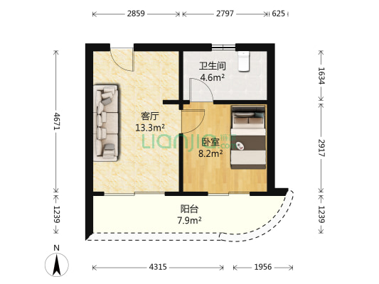 嘉仑台 1室1厅1卫 46平方