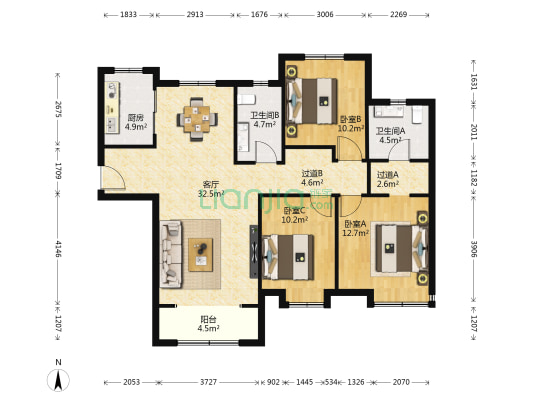 保利茉莉公馆 3室1厅2卫 128平方