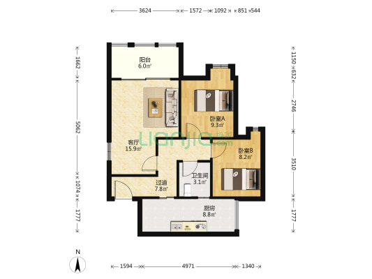 和信融锦云湾 2室1厅1卫 74平方