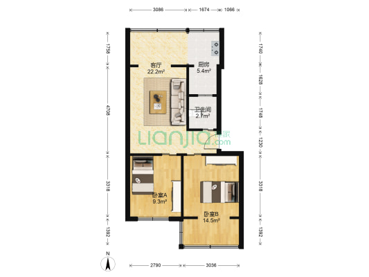 青华路24号 2室1厅1卫 63平方