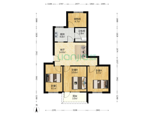 省府前街75号院 3室1厅1卫 72平方
