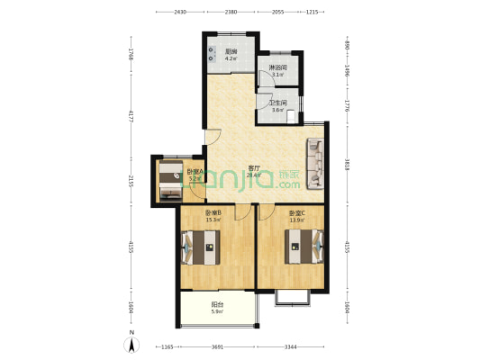 东鑫雅居 3室1厅2卫 98平方
