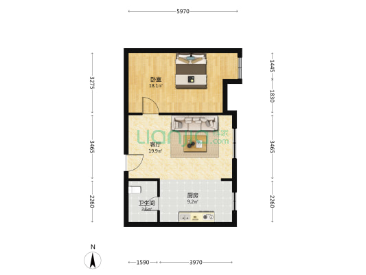爱丽家园东区 1室1厅1卫 74平方