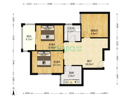 保利心语一期 2室1厅1卫 87平方