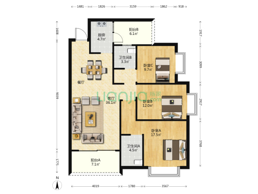 学府里 3室1厅2卫 119平方