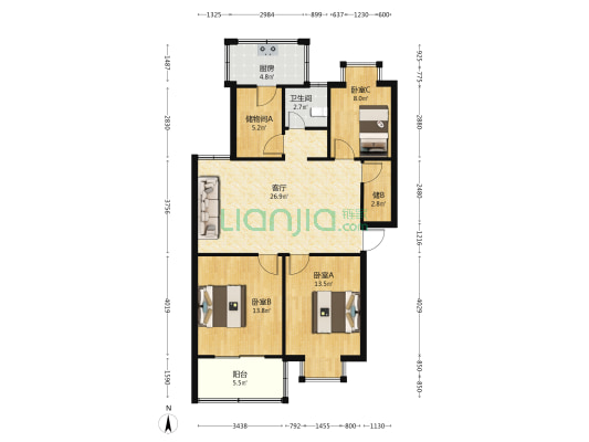 龙都小区 3室1厅1卫 102平方