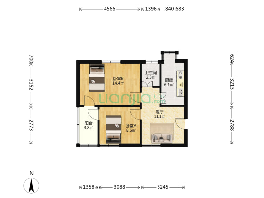 湖北路4号 2室1厅1卫 54平方