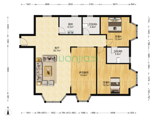 锦园佳居 3室1厅2卫 142平方
