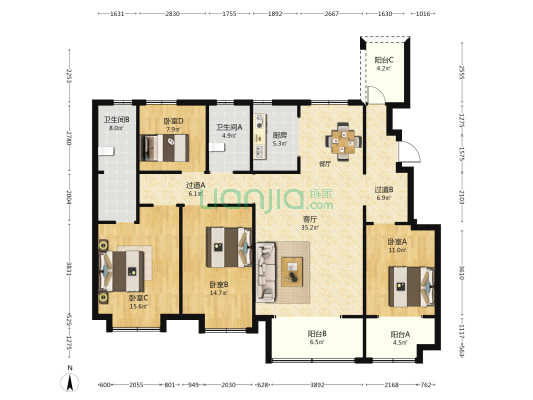 浞河八号 4室1厅2卫 156平方