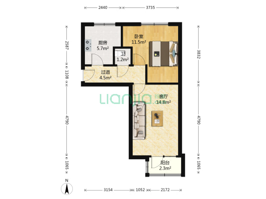 民东小区 1室1厅1卫 55平方