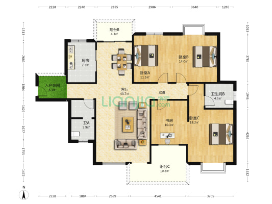 旺景园 4室1厅2卫 159平方