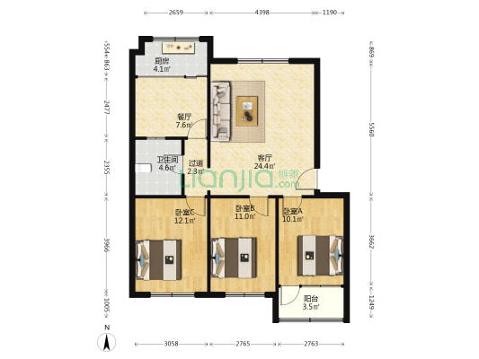 福安花苑西区 3室2厅1卫 99平方