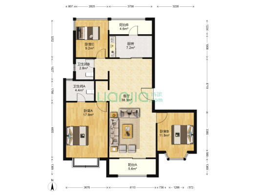 金辉金陵铭著 3室1厅2卫 128平方