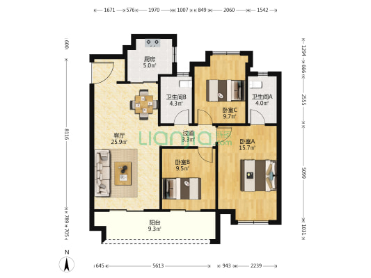 华润置地公元九里 3室1厅2卫 116平方