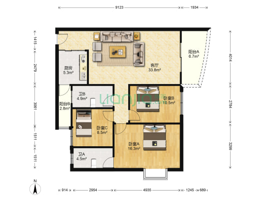 唐山华都小区 3室1厅2卫 120平方