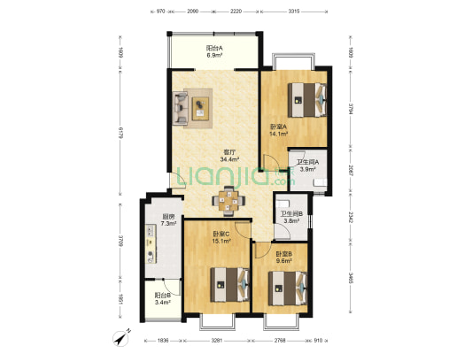 兴城丽景 3室1厅2卫 114平方