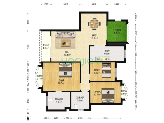 天乙海岸名都 3室2厅2卫 141平方