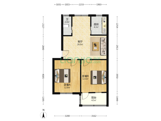 红氮南院 2室1厅1卫 65平方