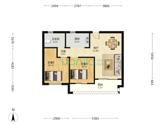 望悦江庭 2室1厅1卫 77平方