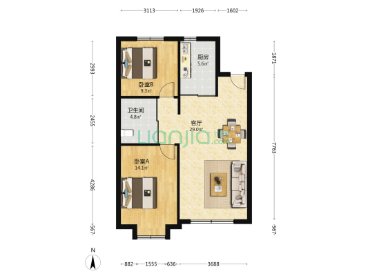 亚泰城二期 2室1厅1卫 89平方