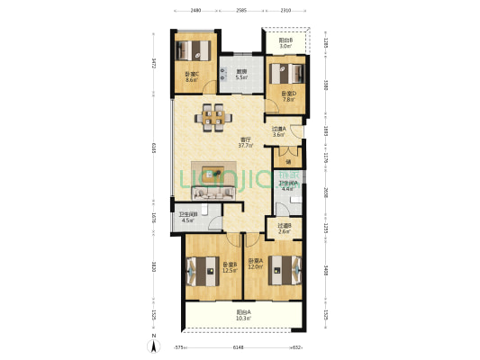 锦尚和品府 4室1厅2卫 139平方