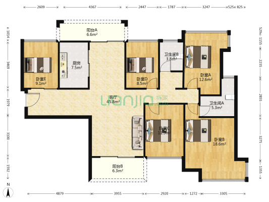 南峰金碧华庭 5室1厅2卫 127平方