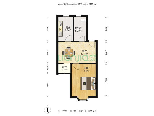 清洁路散盘 1室1厅1卫 52平方