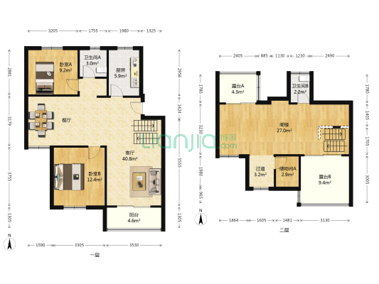 军嶂新村 2室1厅2卫 93平方