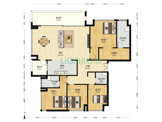雍江上境 4室1厅3卫 167平方