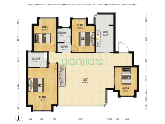 蓝光未来 4室1厅3卫 133平方