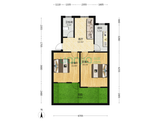 文峰路3号 2室1厅1卫 58平方
